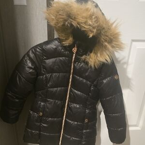 Michael Kors Black Puffer Jacket with Faux Fur Hood